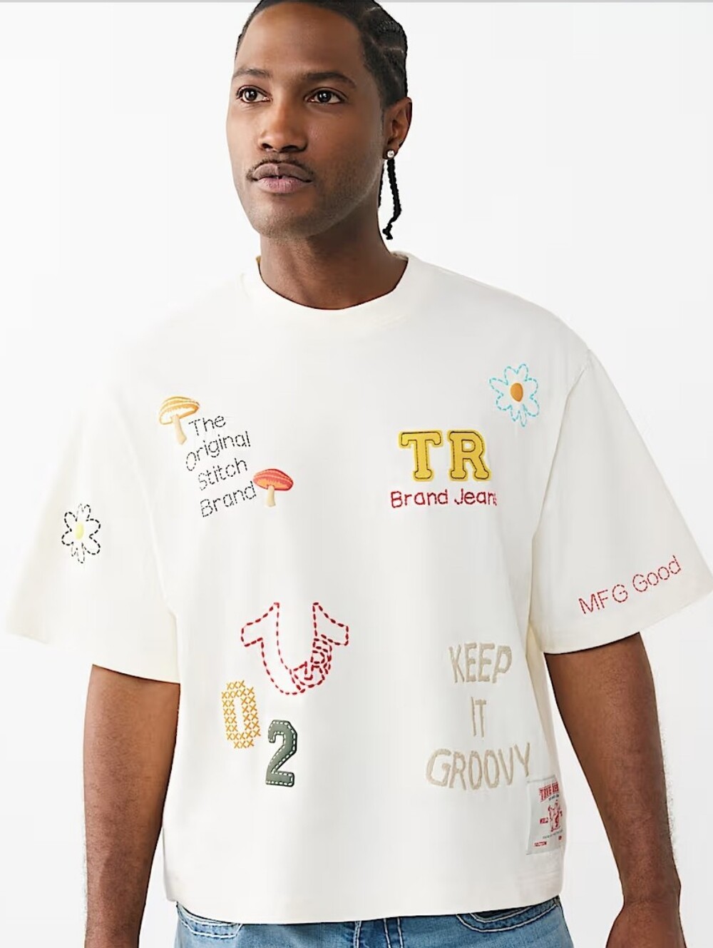 True Religion Multi-logo Heavyweight Boxy Tee Y2K Winter White Size XL